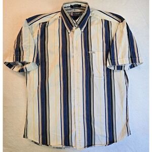 Vintage Chaps Ralph Lauren Men's Medium Vertical Stripes Short Sleeve Button Up